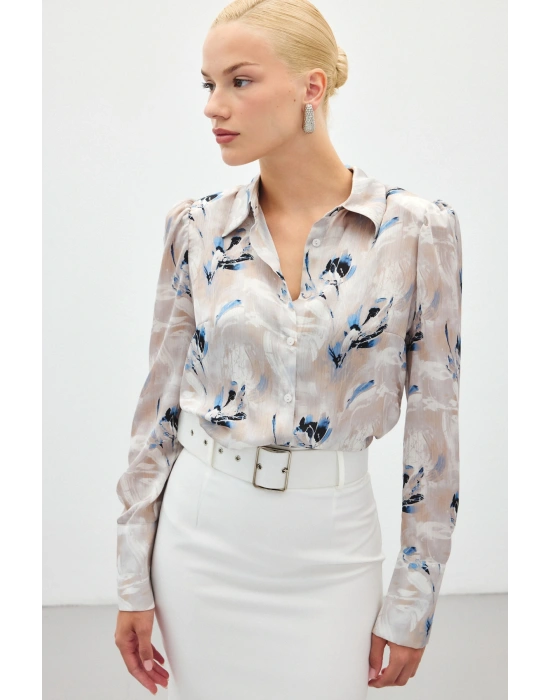 Vatkalı Desenli Gömlek - Mavi