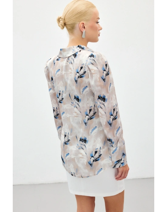 Vatkalı Desenli Gömlek - Mavi