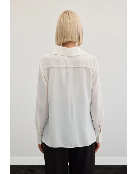 Aksesuarlı Klasik Gömlek - Ekru