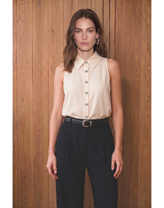 Halter Yaka Gömlek - Bej