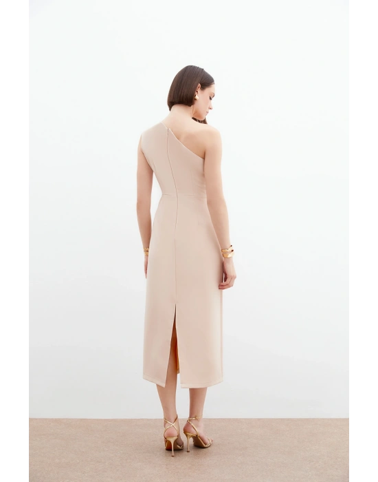 Aksesuar Detaylı Elbise - Bej