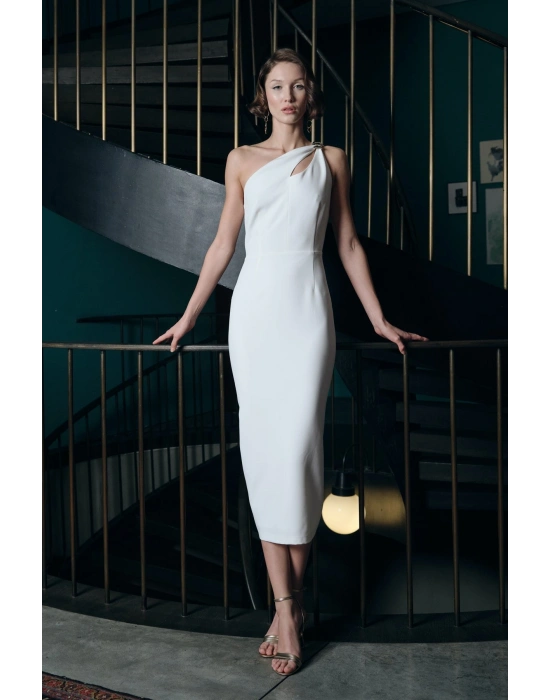 Aksesuar Detaylı Elbise - Ekru