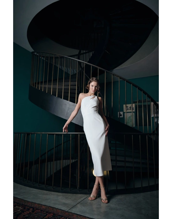 Aksesuar Detaylı Elbise - Ekru