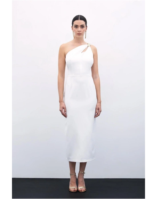 Aksesuar Detaylı Elbise - Ekru