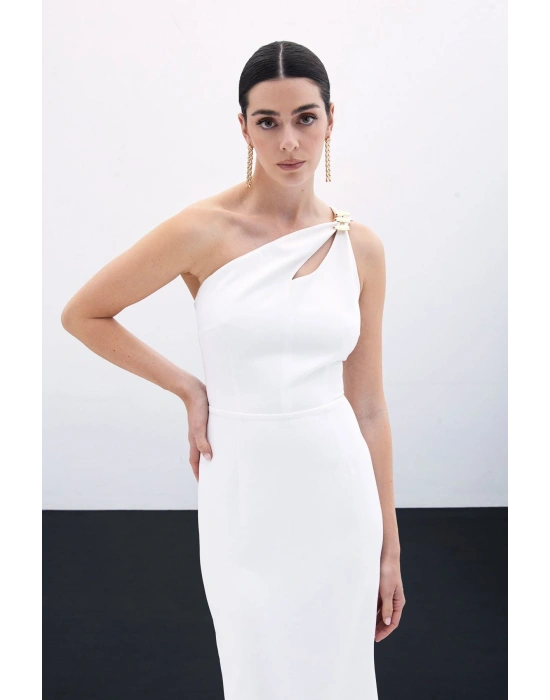 Aksesuar Detaylı Elbise - Ekru