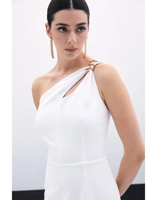 Aksesuar Detaylı Elbise - Ekru