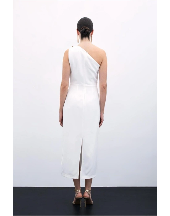 Aksesuar Detaylı Elbise - Ekru