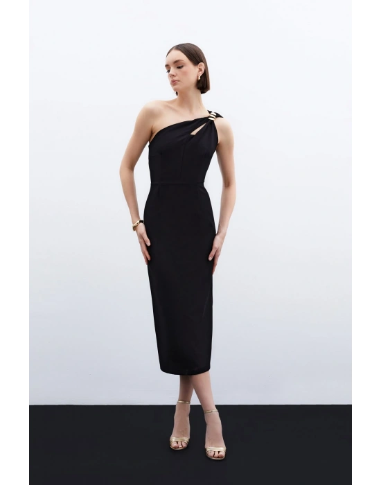 Aksesuar Detaylı Elbise - Siyah