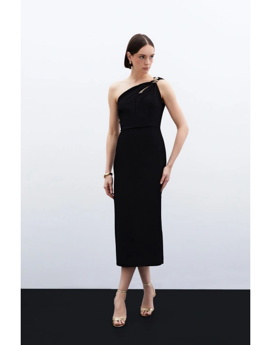 Aksesuar Detaylı Elbise - Siyah