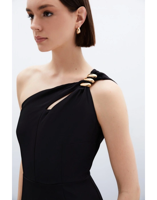 Aksesuar Detaylı Elbise - Siyah