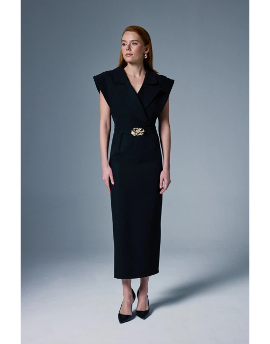 Aksesuar Detaylı Maxi Elbise - Siyah