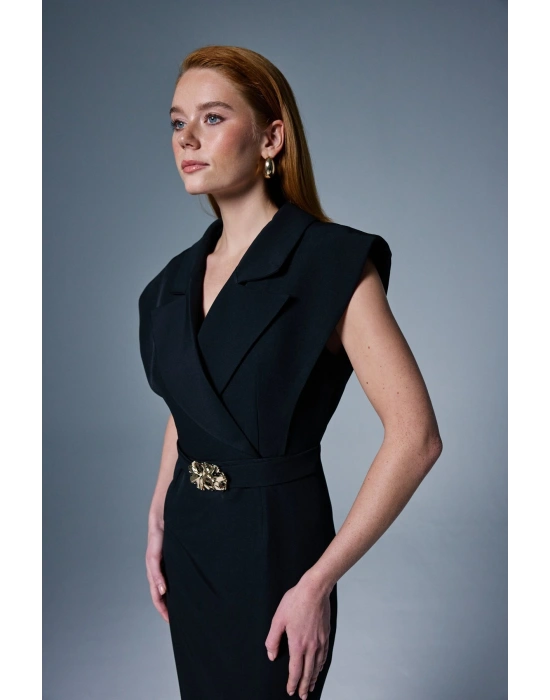 Aksesuar Detaylı Maxi Elbise - Siyah