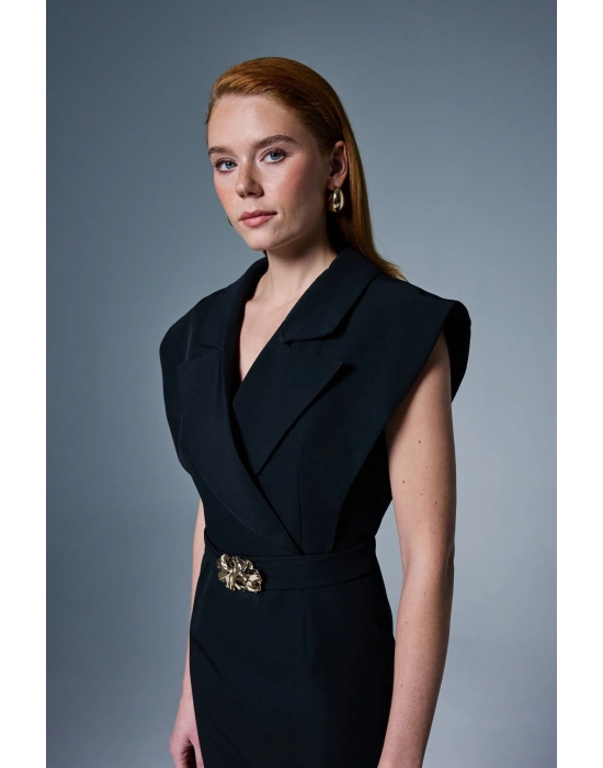 Aksesuar Detaylı Maxi Elbise - Siyah