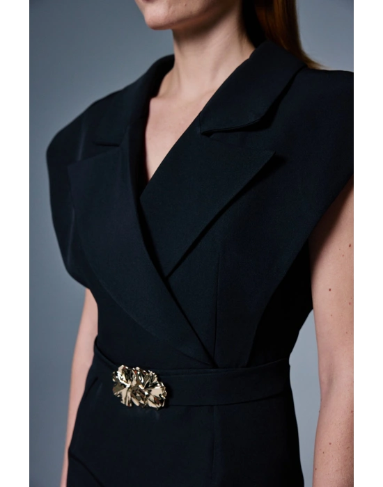 Aksesuar Detaylı Maxi Elbise - Siyah