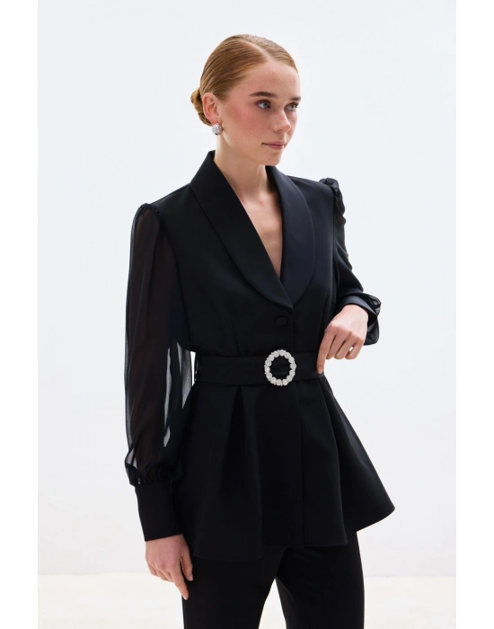 Aksesuar Kemerli Bluz - Siyah