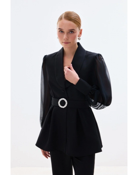 Aksesuar Kemerli Bluz - Siyah