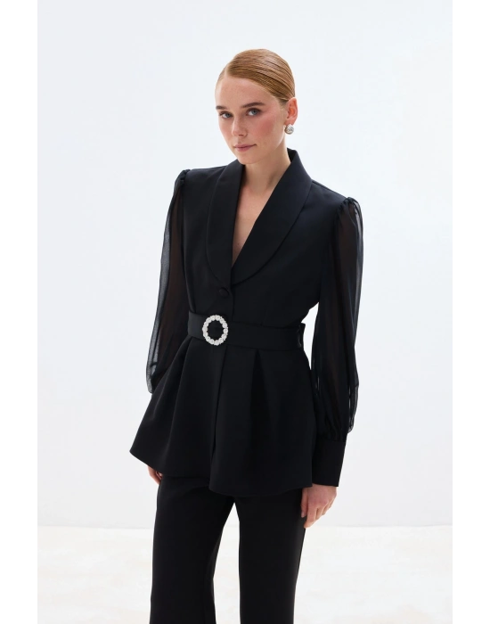 Aksesuar Kemerli Bluz - Siyah