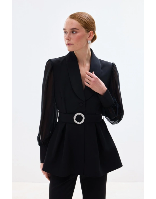 Aksesuar Kemerli Bluz - Siyah