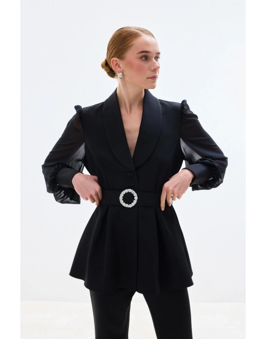 Aksesuar Kemerli Bluz - Siyah