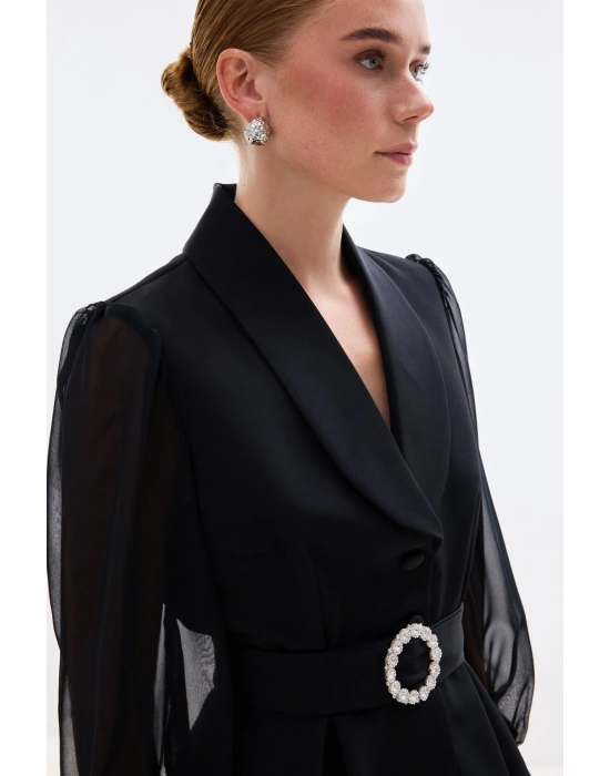 Aksesuar Kemerli Bluz - Siyah