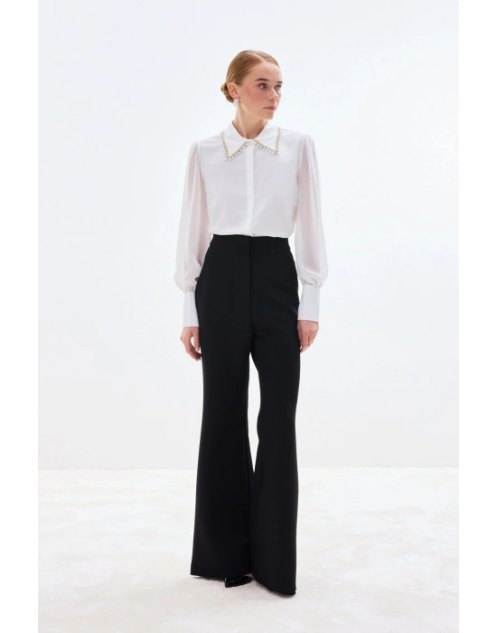 Aksesuar Yakalı Gömlek - Ekru