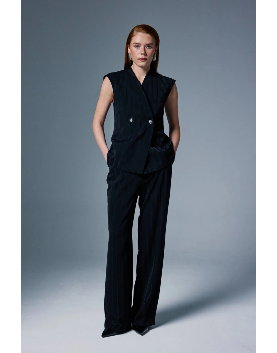 Anna Çizgili Pantolon - Siyah