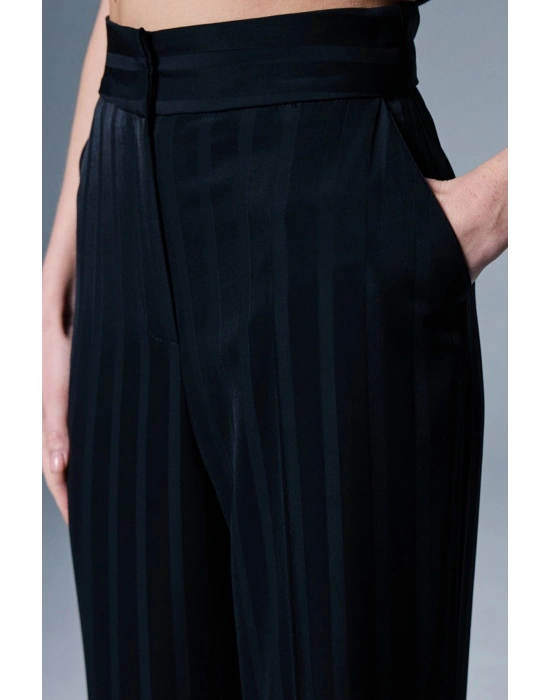 Anna Çizgili Pantolon - Siyah