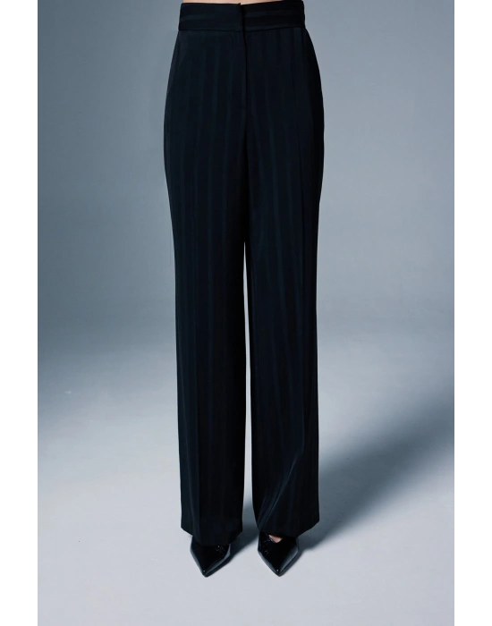 Anna Çizgili Pantolon - Siyah