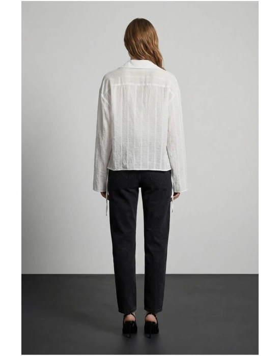 Bağlama Detaylı Kruvaze Bluz Ekru