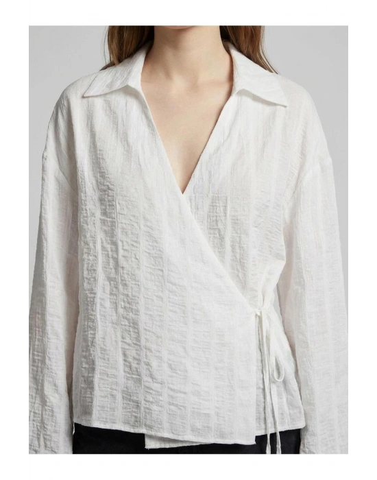 Bağlama Detaylı Kruvaze Bluz Ekru