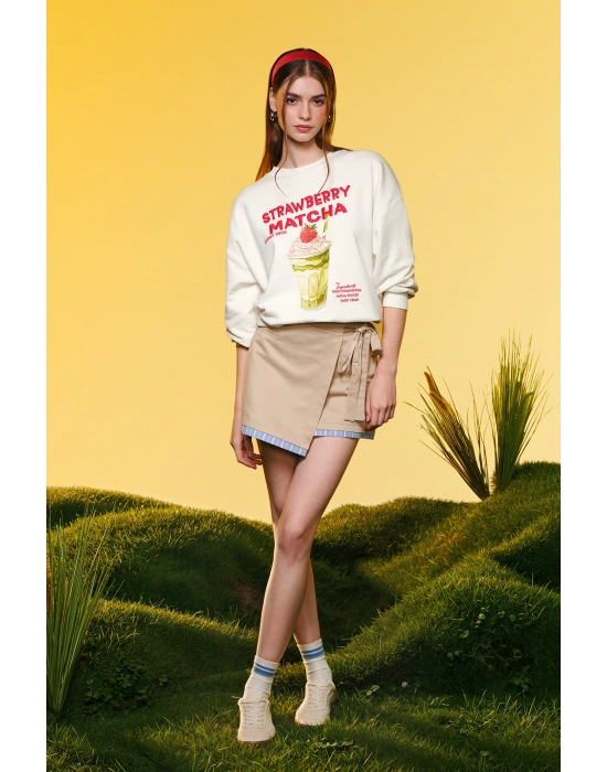 Baskı Detaylı Sweatshirt Ekru