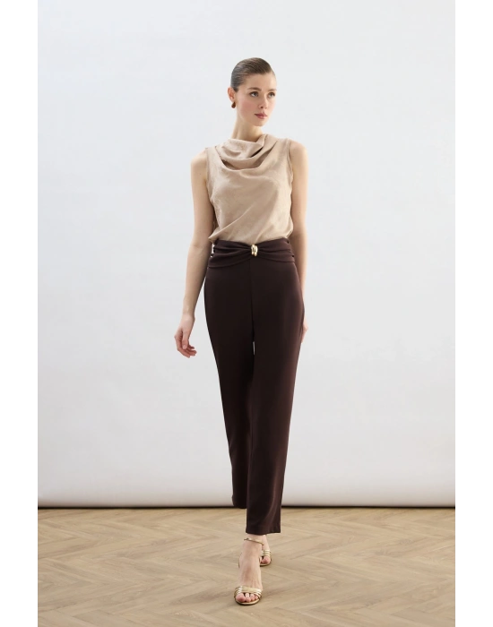 Bel Aksesuarlı Pantolon - Kahve