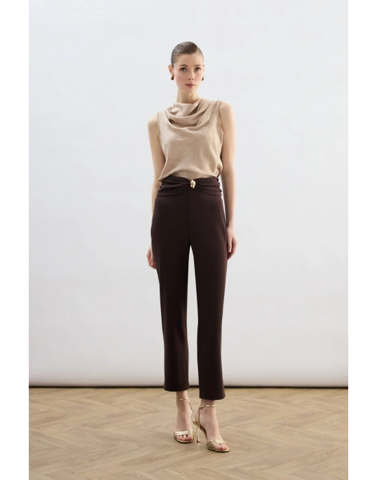 Bel Aksesuarlı Pantolon - Kahve