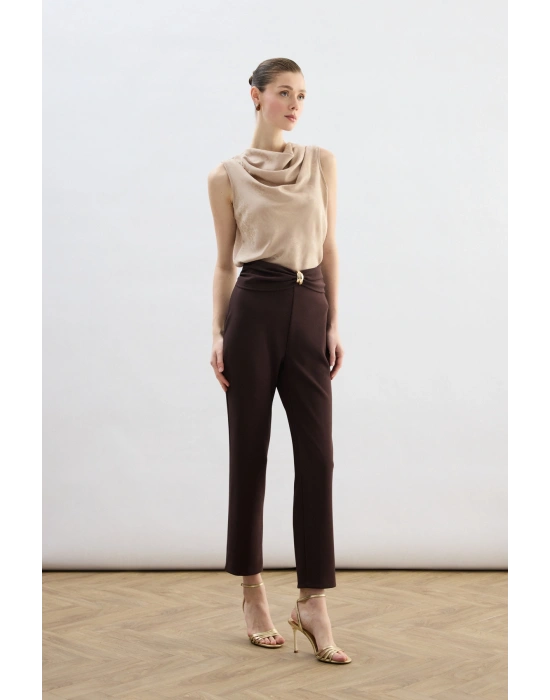 Bel Aksesuarlı Pantolon - Kahve
