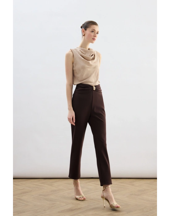 Bel Aksesuarlı Pantolon - Kahve