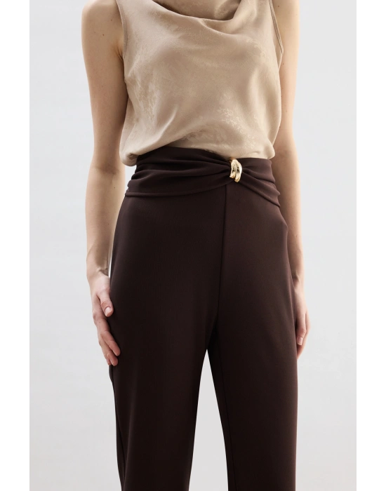 Bel Aksesuarlı Pantolon - Kahve