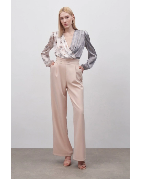 Bel Detaylı Cepli Pantolon - Bej