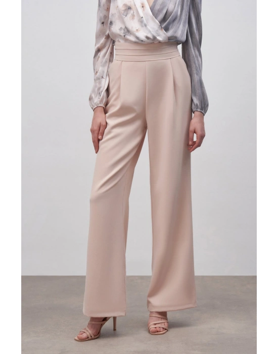 Bel Detaylı Cepli Pantolon - Bej
