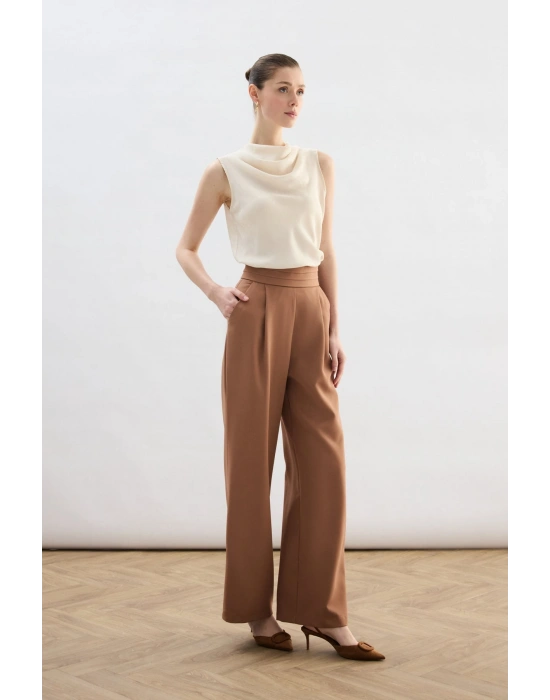 Bel Detaylı Cepli Pantolon - Camel