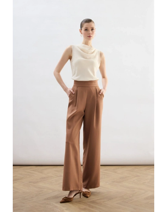 Bel Detaylı Cepli Pantolon - Camel