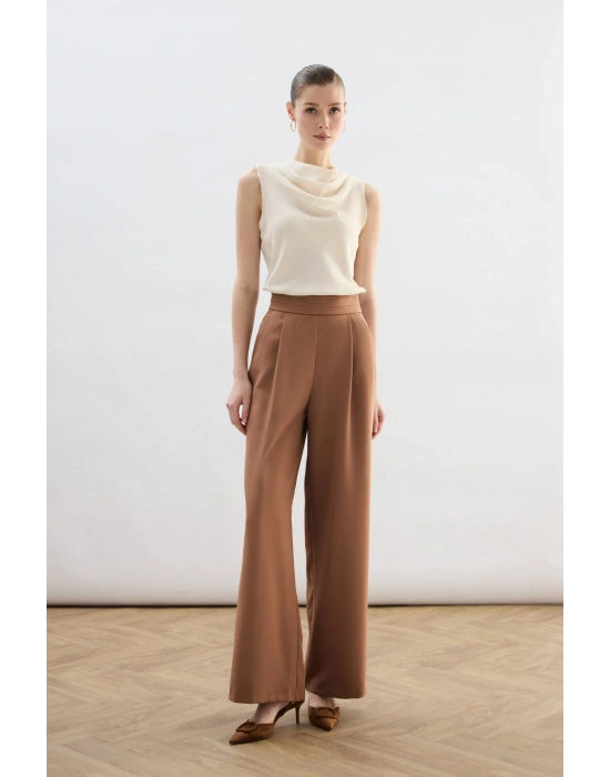 Bel Detaylı Cepli Pantolon - Camel