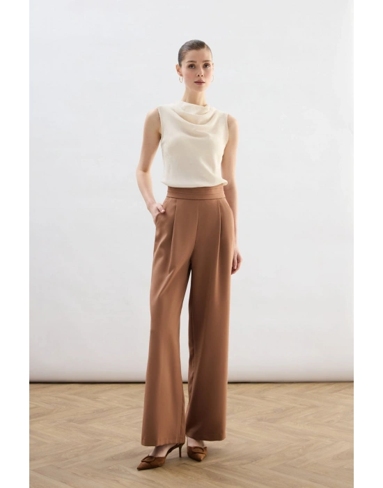 Bel Detaylı Cepli Pantolon - Camel