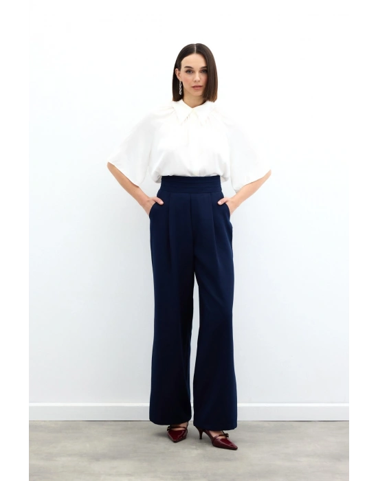 Bel Detaylı Cepli Pantolon - Lacivert