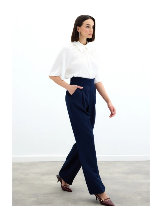 Bel Detaylı Cepli Pantolon - Lacivert