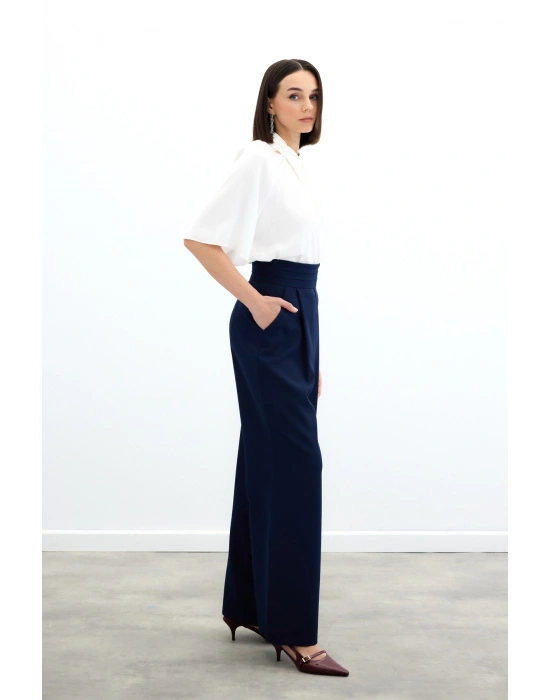 Bel Detaylı Cepli Pantolon - Lacivert