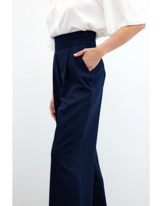 Bel Detaylı Cepli Pantolon - Lacivert