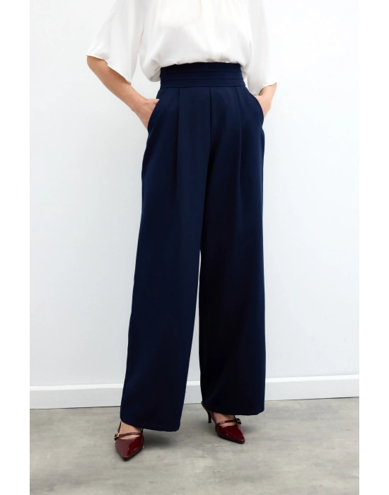 Bel Detaylı Cepli Pantolon - Lacivert