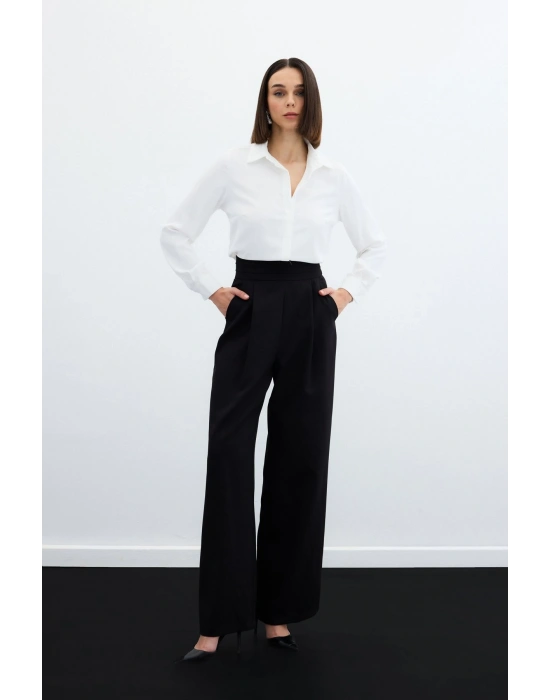 Bel Detaylı Cepli Pantolon - Siyah