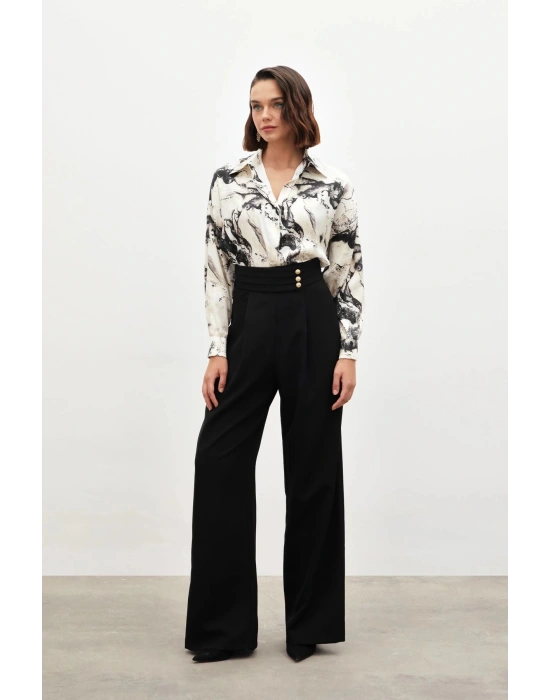 Bel Detaylı Pantolon - Siyah