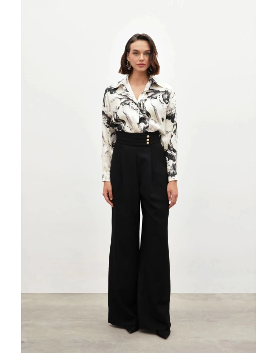 Bel Detaylı Pantolon - Siyah